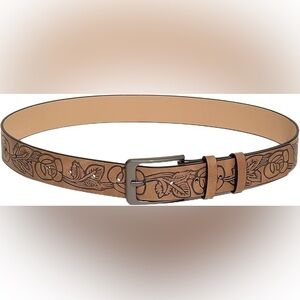 Women’s Tan Leather Belt with Floral Design Brand New